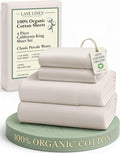 LANE LINEN 100% Organic Cotton California King Sheets Set, 4-Piece Pure Organic Cotton Long Staple Percale Weave Soft Best Bedding Sheets for Bed, Fits Mattress Upto 15" Deep - Glacier Grey