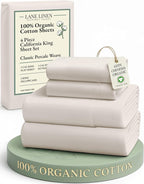 LANE LINEN 100% Organic Cotton California King Sheets Set, 4-Piece Pure Organic Cotton Long Staple Percale Weave Soft Best Bedding Sheets for Bed, Fits Mattress Upto 15" Deep - Glacier Grey