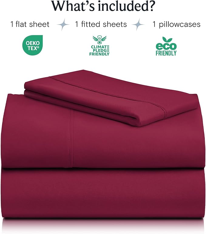 LuxClub Twin XL Sheets - Soft Twin Bed Sheets for-Boys-and-Girls-3 PC Deep Pockets Wrinkle Free-Kids-Fitted Sheets Machine Washable Hotel Bedding Silky Soft - Burgundy Twin XL