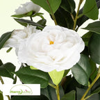 36” Artificial Camellia Tree 2 Packs, Faux Camellia Plant in Pebbles Pot with White Flowers, Greenery Camellia Tree for Spring Home Front Door Outdoor Indoor Decoration, White