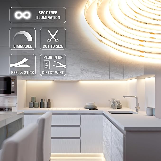 Armacost Lighting RibbonFlex LUX AC Dimmable White COB LED Strip Light Kit Soft White 3000K 421570