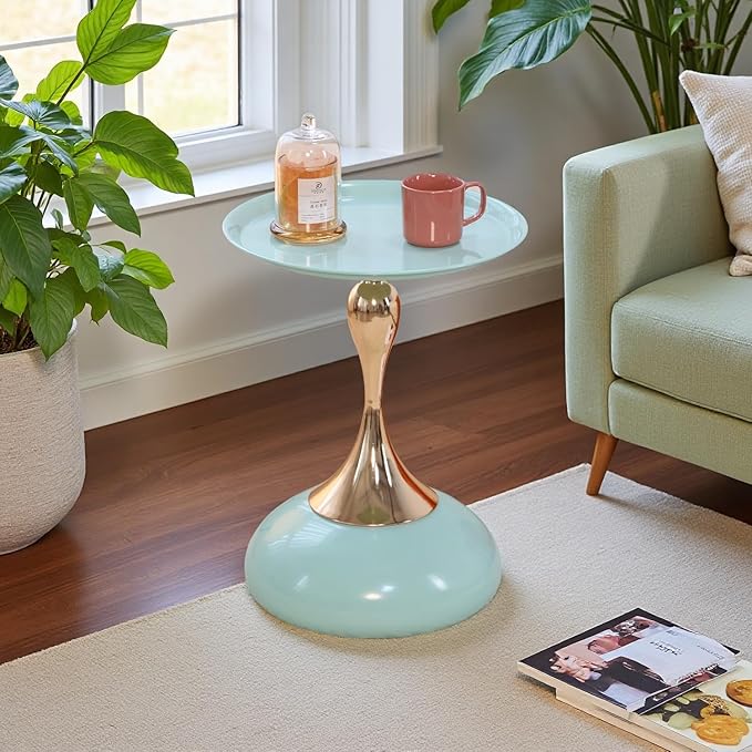 Sleek Hourglass Side Table - Stylish Modern Design Perfect for Living Rooms, Cafes, Dining Areas, Bedrooms, and Outdoors - Chic Decorative Accent (1, Light Green)