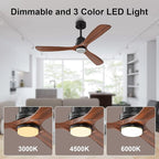 Obabala 60in Ceiling Fan with Light and Remote Outdoor Ceiling Fans Modern 3 Wood Blade Ceiling Fans Timer Reversible Silent DC Motor for Patios Farmhouse Bedroom