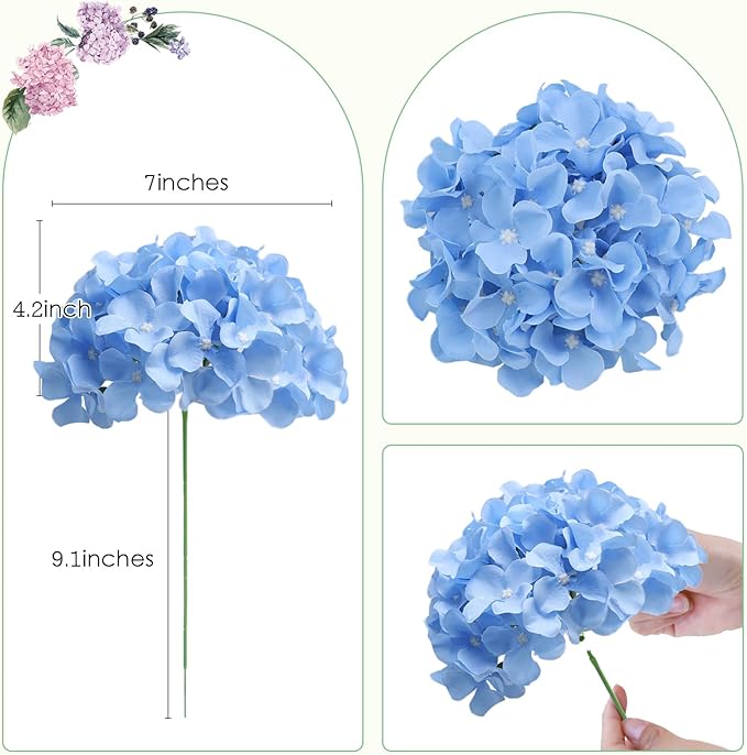 AVIVIHO Blue Hydrangea Artificial Flowers Bulk Pack of 10 Fluffy Fake Hydrangeas Silk Flower with Stems for Home Wedding Party Floral Decor Table Centerpieces Home Spring Festival Decoration