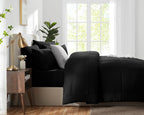 CozyLux Oversized Queen Comforter Sets Black, 7 Pieces Bed in a Bag, Ultra-Soft All Season Bedding Sets with Stitch Quilted Comforter, Flat Sheet, Fitted Sheet, Pillowcases, Black