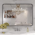 LOAAO 40X30 Inch Black Metal Framed Bathroom Mirror for Wall, Matte Black Bathroom Vanity Mirror Farmhouse, Large Rounded Rectangle Mirror, Anti-Rust, Tempered Glass, Hangs Horizontally or Vertically