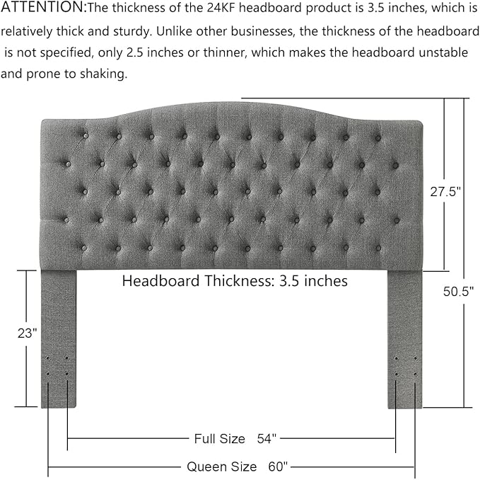 24KF Upholstered Tufted Button Linen Fabric Headboard,Comfortable Fashional Headboard Queen/Full Size,Granite