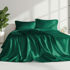 Love's cabin Satin King Sheet Sets - 4 Piece Dark Green Silky Sheets King Size Bed with Deep Pocket, Luxury Silk Feel King Size Satin Sheet Set (1 Flat Sheet,1 Fitted Sheet,2 Pillow Cases)