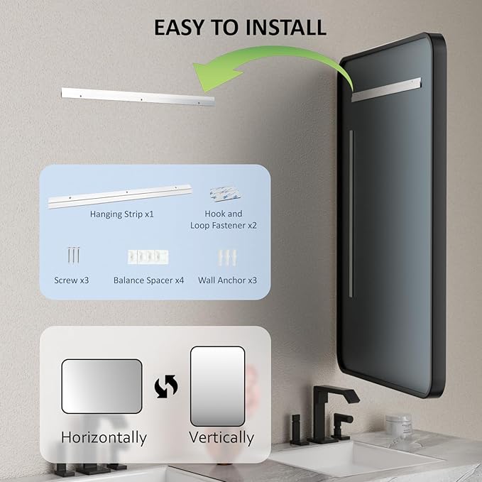 28×32 Black Frame Mirror for Over Sink - Rectangular Decorative Bathroom Mirrors with Rounded Corners & Aluminium Frame, Tempered-Glass, Restroom, Entryway, Wall, Vanity