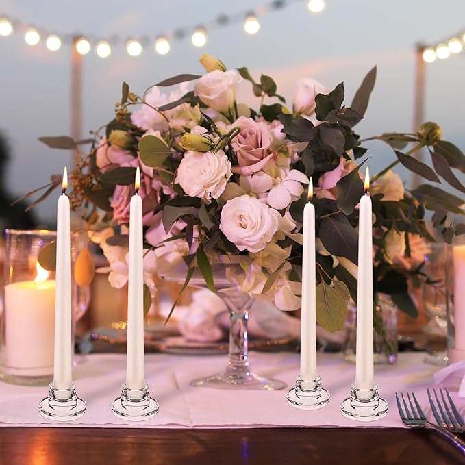 36 PCS Glass Taper Candle Holders Bulk Candlestick Holders Clear Short Tapered Candle Stick Holder Decor Set for Table Centerpiece Wedding Party Advent Christmas Home Decorations (36, Clear)