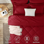 CozyLux King Size Comforter Set Dark Red - 7 Pieces Bed in a Bag King, Luxury Soft Bed Set for All Seasons, Bedding Set with Down Alternative Comforter, Sheets, Pillowcases & Shams