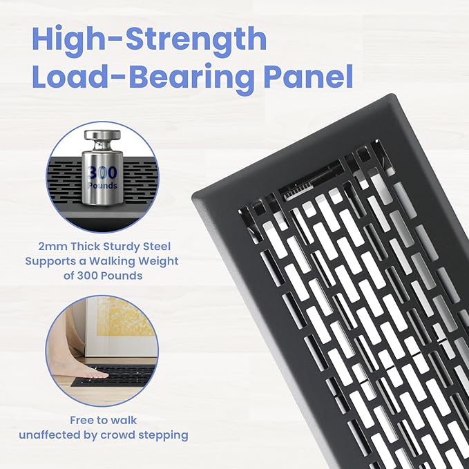 4x10 Inches 2 Pack Heavy Duty Walkable Floor Register - Easy Adjust Air Supply Lever Decorative Floor Vent Covers - Boston Design Vent Covers for Home - Matte Black