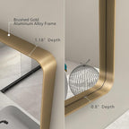 24x30 Gold Bathroom Mirror, Rounded Rectangle Gold Frame Mirror, Brushed Gold Brass Bathroom Vanity Mirror Wall-Mounted, Anti-Rust, Hangs Horizontally or Vertically