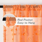 MYSKY HOME Orange Sheer Short Curtains with Pom Pom for Small Windows Bedroom Nursery Kids Girls Room Curtains Cafe Kitchen Light Filtering Boho Drapes, Rod Pocket,38 x 45 Inches, 2 Panels