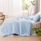 Litanika Comforters Light Blue King Size, 3 Pieces Lightweight Solid Bedding Comforter Set, All Season Fluffy Bed Set (104x90In Comforter & 2 Pillowcases)