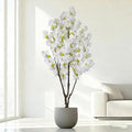Artificial White Cherry Blossom Tree 6ft(74in) Faux White Flower Tree Indoor Decor Handmade Natural Fake Cherry Tree for Wedding Realistic Cherry Blossom Plant for Home,Living Room,Office Decor