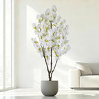 Artificial White Cherry Blossom Tree 6ft(74in) Faux White Flower Tree Indoor Decor Handmade Natural Fake Cherry Tree for Wedding Realistic Cherry Blossom Plant for Home,Living Room,Office Decor