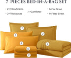 Monbix Full Comforter Set - 7 Pieces Bright Yellow Bed in a Bag Full Size Bedding Sets with Comforters, All Seasons Down Alternative Comforter with Sheets,Pillowcases & Shams