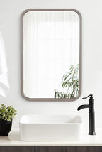 Kate and Laurel Hutton Modern Radius Rectangle Wood Wall Mirror, 20 x 30, Gray, Large Decorative Robust Farmhouse Mirror for Wall