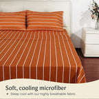 LuxClub 3 PC Sheet Set Bed Sheets Deep Pockets 16" Wrinkle Free Cooling Machine Washable Hotel Bedding Silky Soft - Striped-Autumn Orange Twin