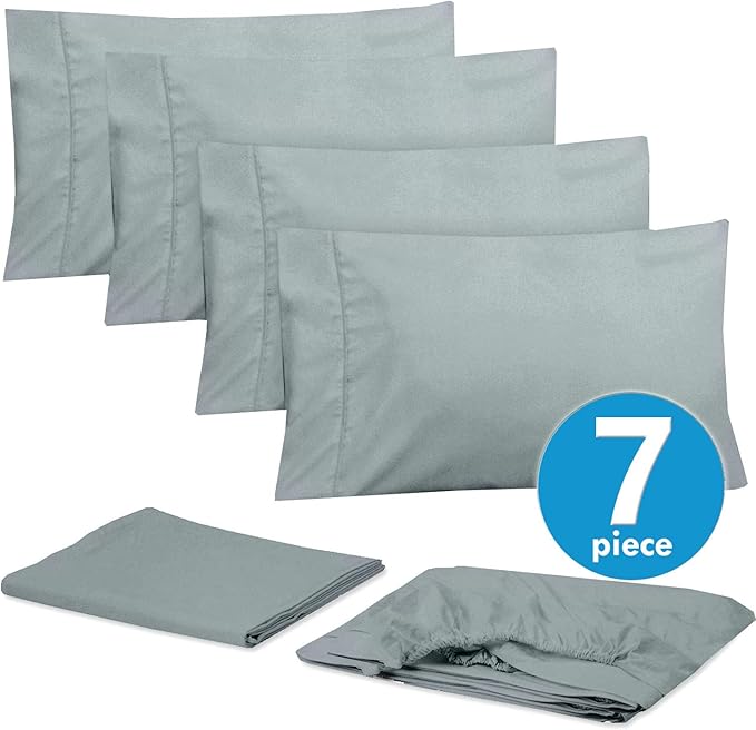 6 Piece Bed Sheet Set, Split King, Slate