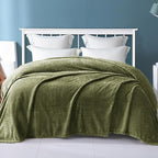 Exclusivo Mezcla Fleece King Size Blanket for Bed, 90x104 Inches Soft Cozy Jacquard Flannel Blankets, Lightweight Fuzzy Plush Warm for Winter, Olive Green