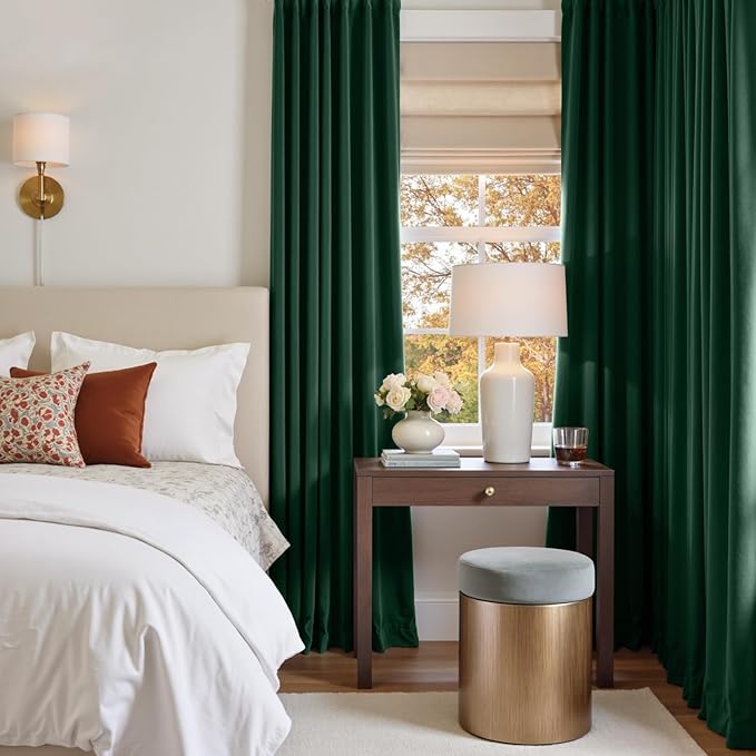 Lazzzy Velvet Blackout Curtains Thermal Insulated Room Window Drapes Super Soft Luxury Curtains for Living Room Bedroom Rod Pocket 2 Panels, Emerald Green, 62" W x 96" L