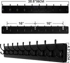 SKOLOO Large Black Wall Mounted Coat Rack - 38.6'' Long Coat Rack for Wall, Pine Solid Wood Coat Hook Hanger - 10 Hooks for Hanging Clothes Backpack Coats