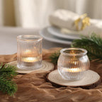 24pcs Assorted Ribbed Votive Candle Holders, Clear Tea Lights Candle Holder for Wedding Decorations, Glass Candle Holder for Table Centerpiece, Party and Holiday Decorations