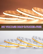HitLights COB LED Strip Lights Warm White 2700K, 16.4ft Premium High Density 24V Tape Light, 2560 LEDs, 350+ LM/FT, CRI 90+, IP30, Lighting for Kitchen, Cabinets, UL Listed (Power Source Not Included)