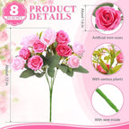 Zeyune 8 Pack 12 Inch Wedding Bouquets for Bride Bridesmaid Pink and Rose Red Artificial Rose Bouquet Fake Silk Roses Flowers Bunches Bulk for Home Office Garden Parties Decoration