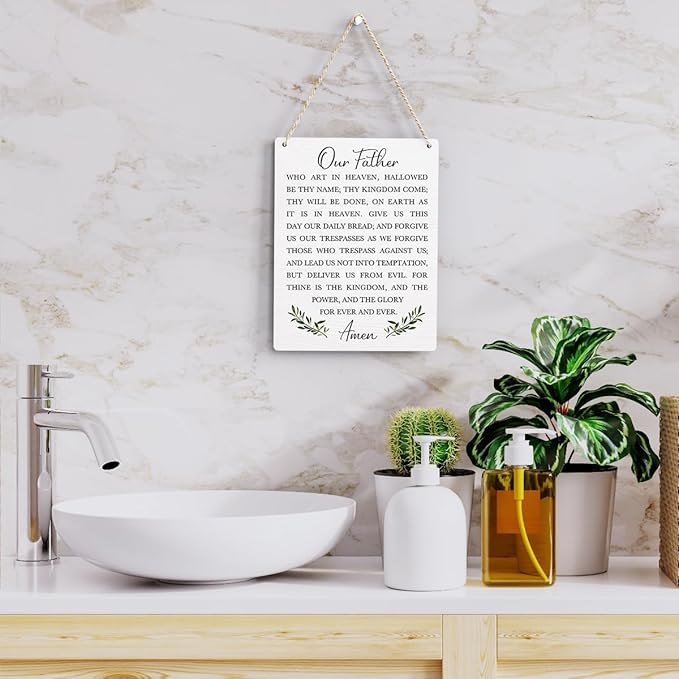 Christian Bible Verses Wall Decor Our Father Prayer Wall Decoration The Lords Prayer Wooden Hanging Sign Scripture Wall Art for Home Living Room Bedroom Home Wall Decor 8x10 Inches Religious Gift