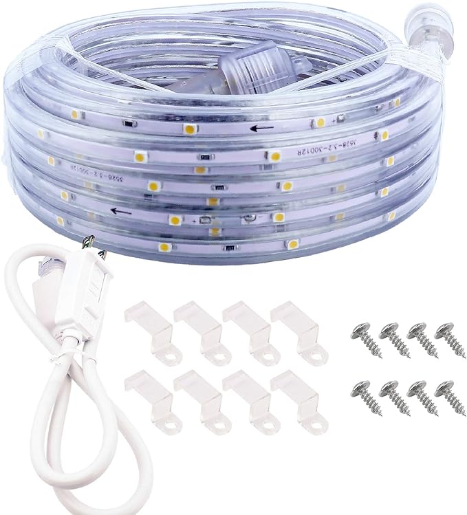 3000K Warm White Rope Lighting, 33ft Flat Flexible LED Strip Lights, Waterproof and Extendable Decor Lights for Garden Patio pergola Yard Christmas Holiday Activities