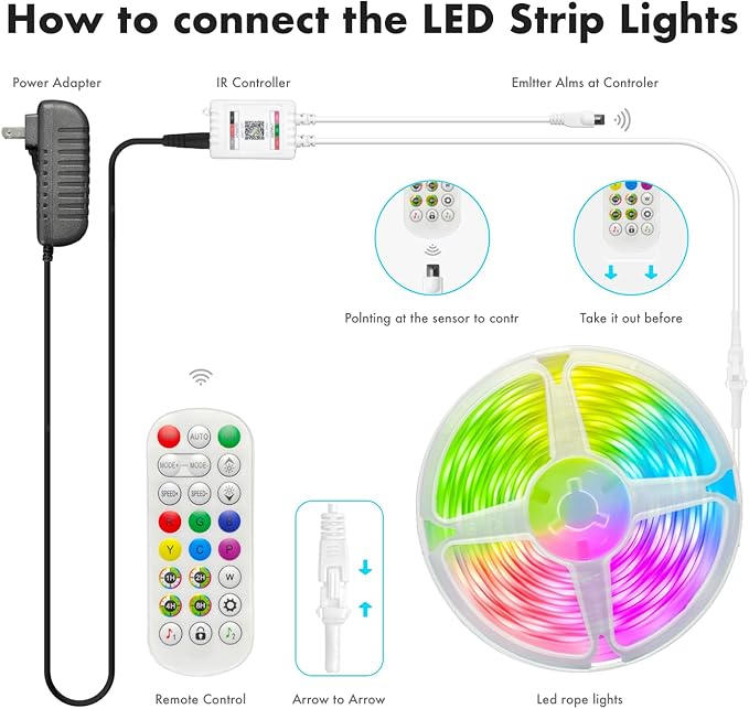 65.6ft Led Lights for Bedroom Music Sync Color Changing Led Strip Lights IC+RGB with Remote App Control Led Strip, Led Lights for Room Home Kitchen Decor Party