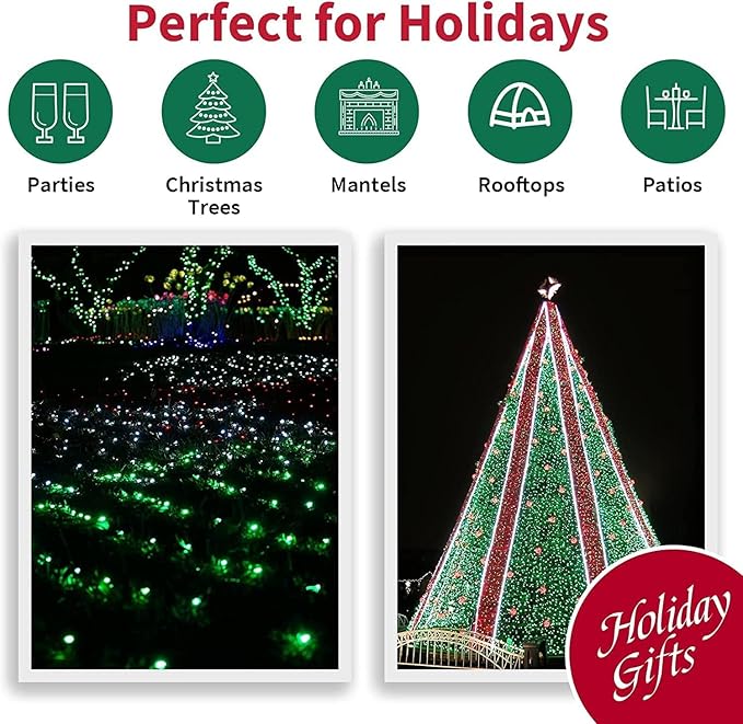 LAMPHOME Super-Bright Extendable Green Christmas Lights Decoration 150Lights 31.9ft UL Certified Mini Bulb String Lights Set for Outdoor Christmas Tree Garden Holiday Party Patio Wedding Garland Decor