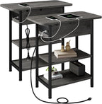 LIDYUK End Table with Charging Station, Flip Top Narrow Side Table for Small Spaces, Nightstands Set of 2 for Bedroom, End Tables Living Room Set of 2 with Storage Shelf, Dark Grey