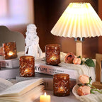24Pcs Vintage Amber Votive Candle Holders, Amber Glass Tea Lights Candle Holder for Wedding Table Centerpiece,Vintage Boho Party Home Fall Decor,Thanksgiving and Christmas