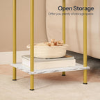 HOOBRO End Tables Set of 2, Small Side Table, Nightstand with 2-Layer Storage Shelves, Sofa Table for Small Spaces, Living Room, Bedroom, Stable Frame, Easy Assembly, Gold and Marble DM09BZP201