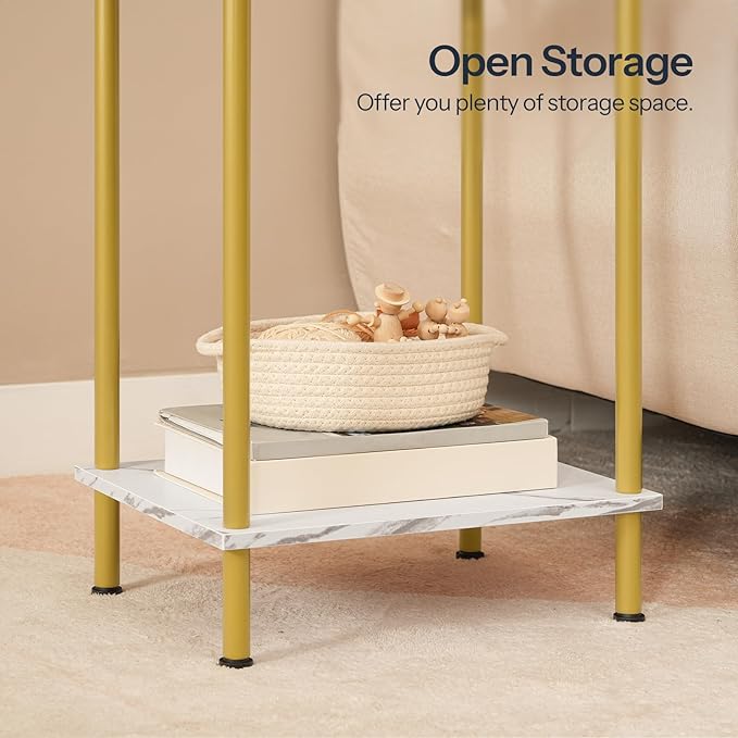 HOOBRO End Tables Set of 2, Small Side Table, Nightstand with 2-Layer Storage Shelves, Sofa Table for Small Spaces, Living Room, Bedroom, Stable Frame, Easy Assembly, Gold and Marble DM09BZP201