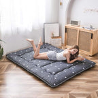 Grey Triangle Japanese Floor Futon Mattress, Tatami Mat Portable Camping Mat Kids Sleeping Pad Foldable Roll Up Floor Lounger Pillow Bed Twin Size with Mattress Protector Cover