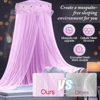 Jeteventy Bed Canopy for Girls, Princess Bed Curtain Net for Single to King Size,Bedroom Decoration of Round Lace Dome with Stainless Steel Hook,Quick Easy Installation (Purple)