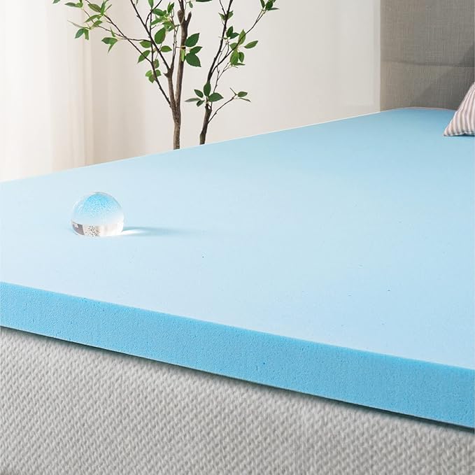 ZINUS 2 Inch Green Tea Cooling Gel Memory Foam Mattress Topper, Cooling Gel Foam, CertiPUR-US Certified, King, Blue