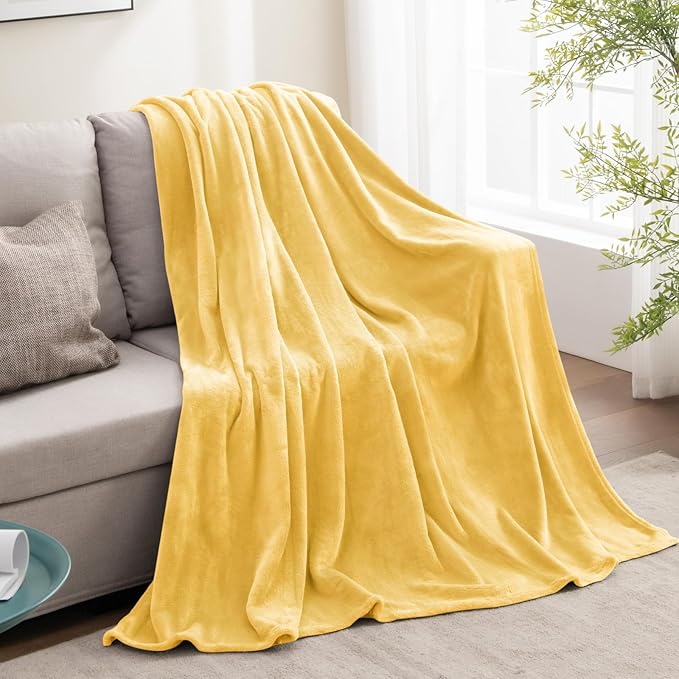 BEDELITE Fleece Blanket Cream Yellow Throw Blankets for Couch & Bed, Luxury Plush Cozy Fuzzy Blanket 50" x 60", Super Soft Warm Lightweight Throw Blanket for Travel Camping