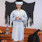 Toulite 4 Pcs Men's Pajama Set Includes Men's Nightshirt Night Sleeping Cap Candle Holder and Candle for Halloween Christmas(3x-large)