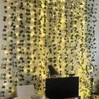 RECUTMS 118 Inches Plant Garland Hanging Vines with Lights LED Strings Artificial Ivy Fake Greenery Leaf Plants Faux Silk Green Leaves Plastic Flower for Party Room Patio Wall Bedroom Outdoor Decor