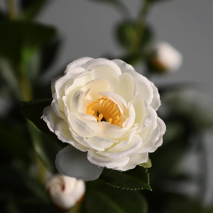 36''Artificial Camellia Tree, 2 Pack Soil Insertion w/Spike,Flower Plants, Faux Floral Plant Blooming Tree in Cement Pot, Greenery Potted Plant for Indoor Outdoor Office Home Porch Decor
