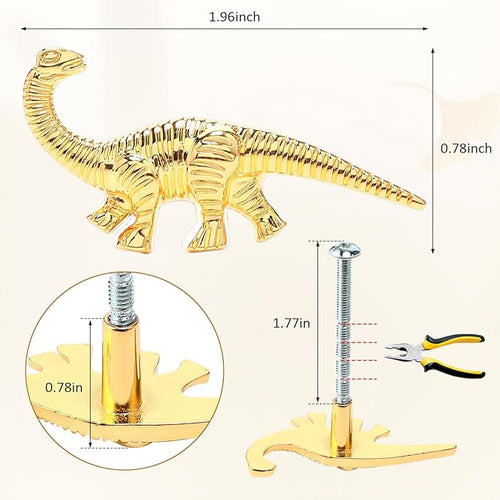 8 Pack Metal Dinosaur Knobs for Kids Furniture - Veggie Dino Theme Gold Finish Drawer Pulls & Cabinet Handles, Scratch-Resistant (Herbivore)