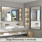 40x30 Inch Black Framed Bathroom Mirror for Wall, Matte Metal Framed Wall Mirror, Rounded Rectangle Bathroom Vanity Mirror, Tempered Glass, Anti-Rust, Shatterproof (Horizontal/Vertical)