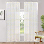 MYSKY HOME Pom Pom White Sheer Curtains for Girls Bedroom Mustard Yellow Curtains for Nursery 84 Inch Long Living Room Curtains 2 Panels Light Filtering Rod Pocket Window Drapes 52 x 84 inch