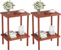 Apicizon 2 Tier End Table Set of 2, Small Side Table with Solid Wood Legs, Boho Bedside Table with Storage Shelf, Nightstand for Small Spaces, Bedroom, Living Room, Entryway, Vintage Brown
